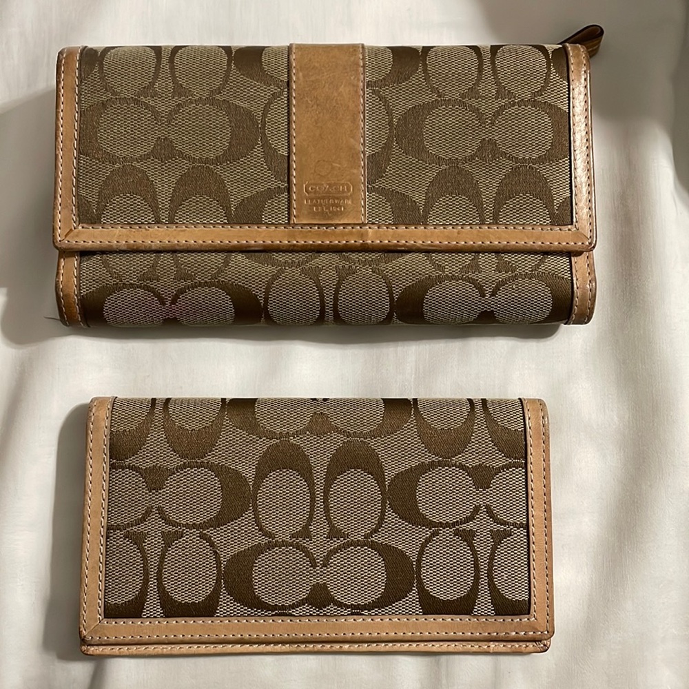 Tan Coach wallet with matching checkbook holder